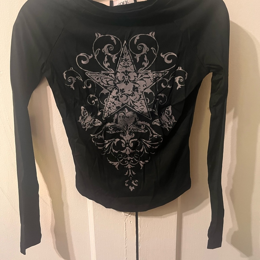 Cider Black Long Sleeve top with Star Pattern